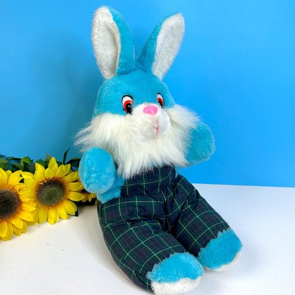 Vintage Polly Gaz Blue Bunny Rabbit In Overalls‎ 14" Plush Stuffed Animal Toy - Picture 4 of 5